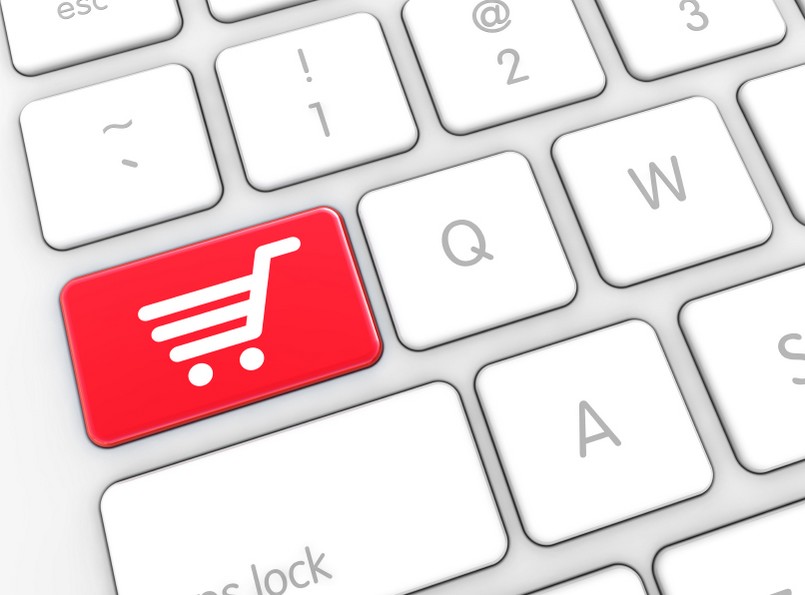 Imagem de teclado com tecla vermelha de carrinho de compras 