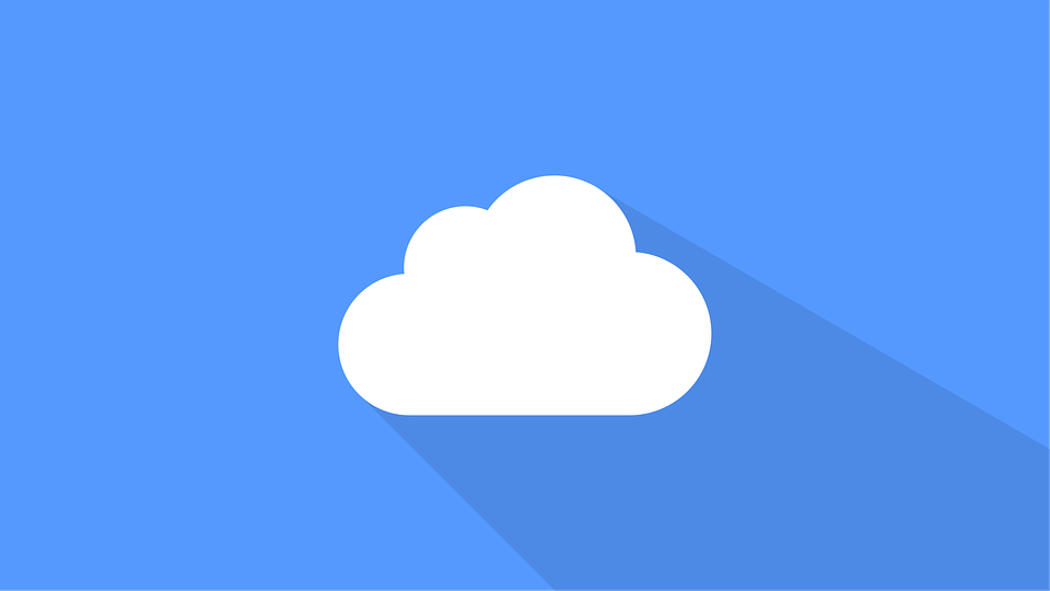 Hosting: ilustração de uma nuvem com fundo azul.