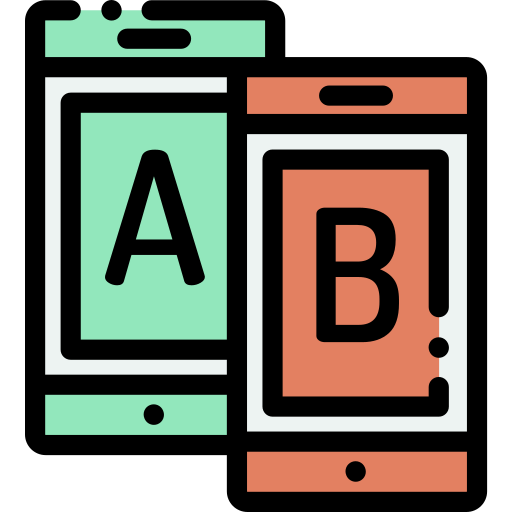Ilustração de duas placas: uma com a letra A e a outra com a letra B, para representar o teste A/B