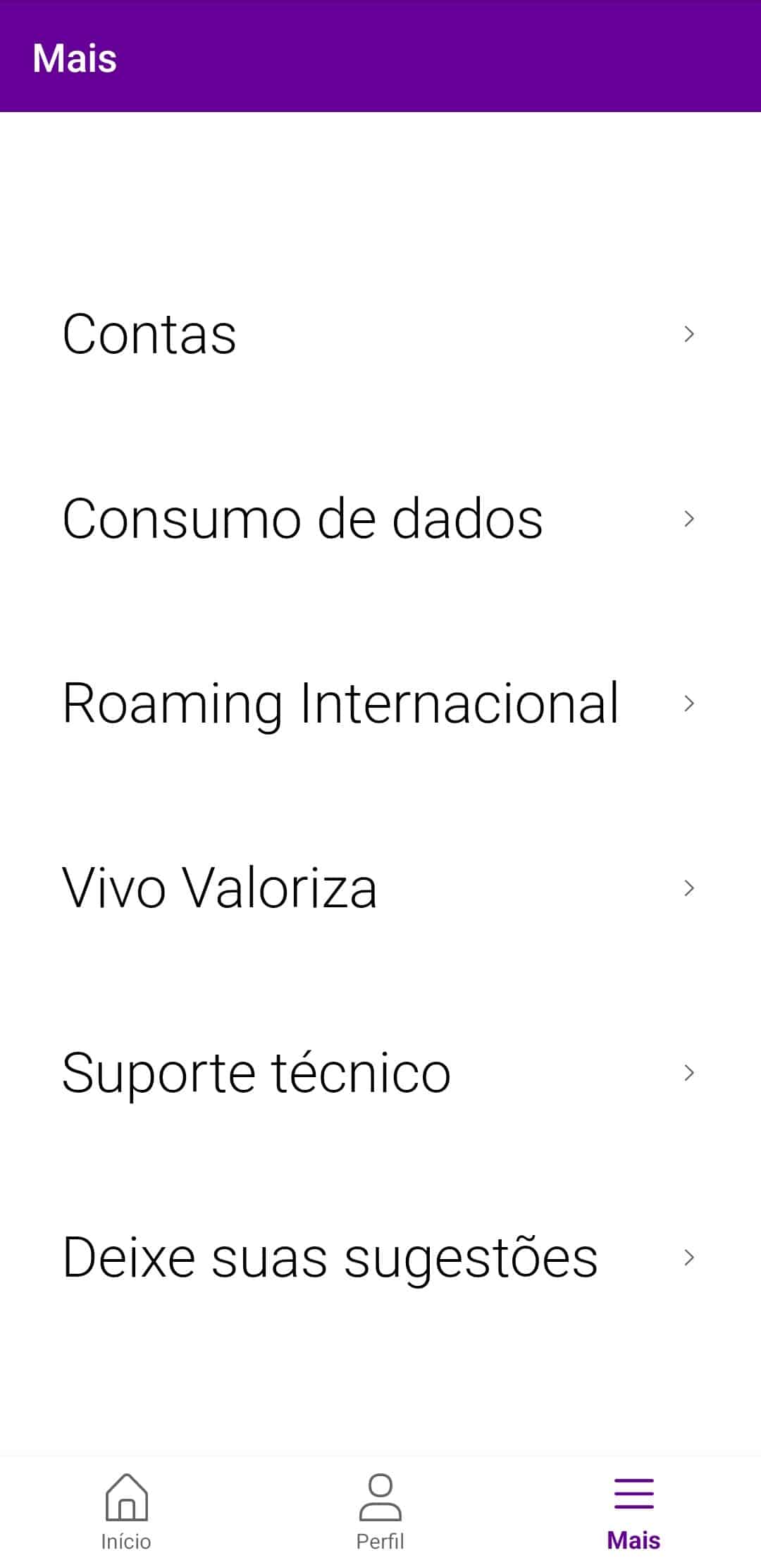 3 App Opcao de contas no Menu Mais