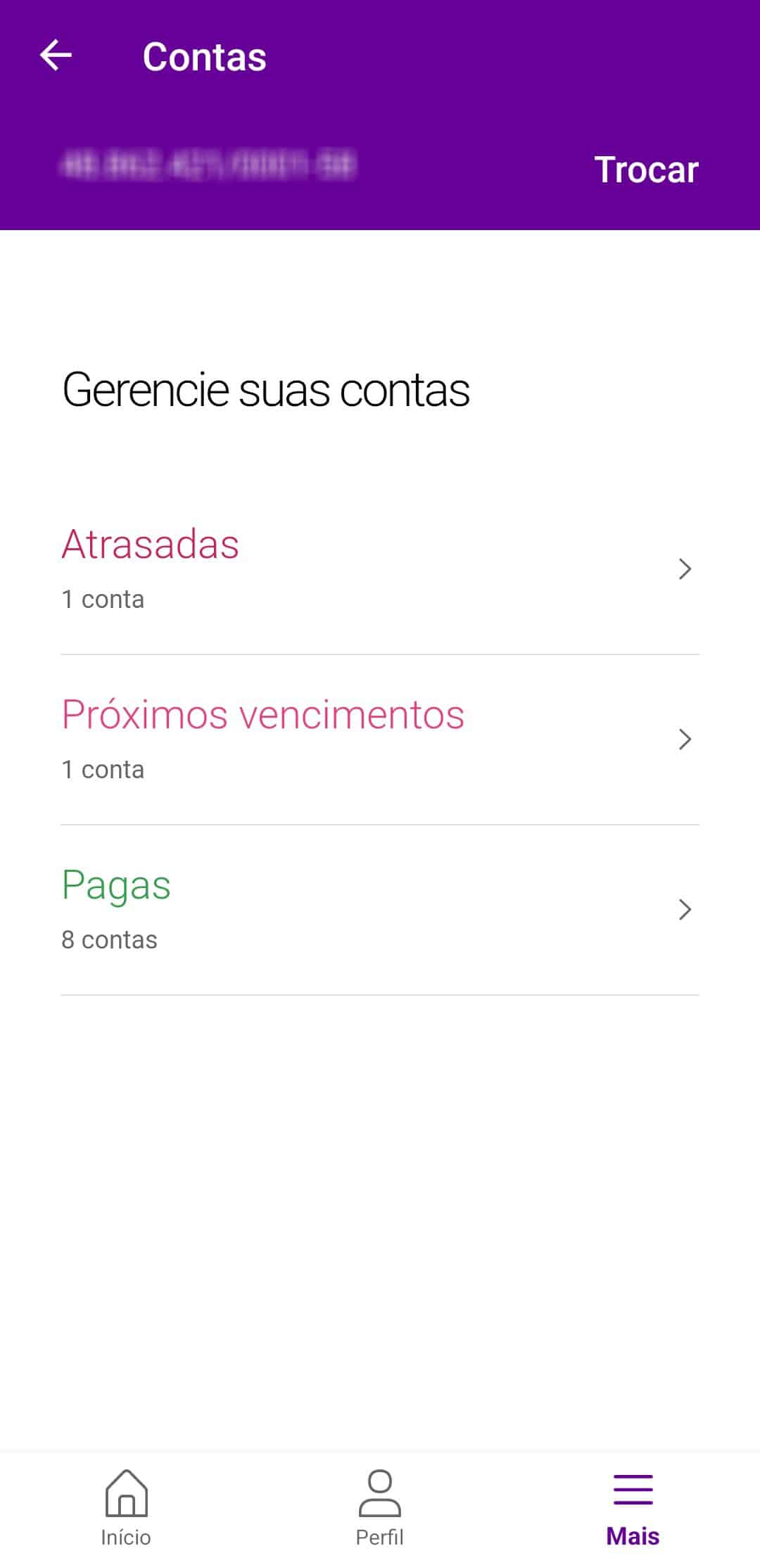 4 App Grid com status de contas